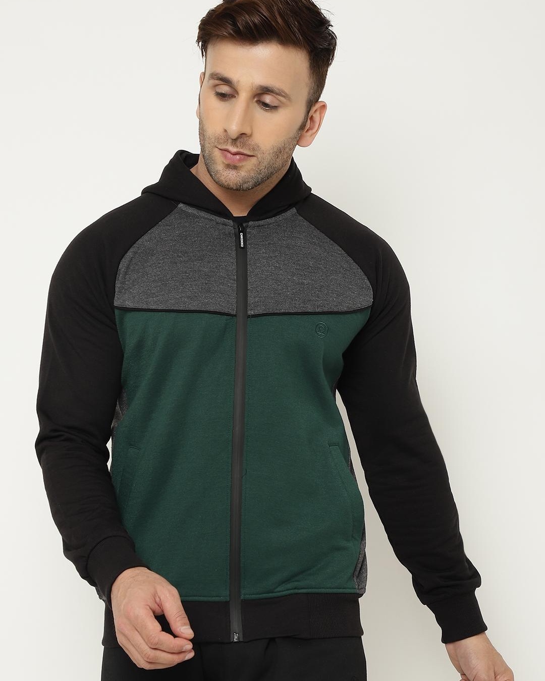 Buy Men's Black & Green Color Block Hooded Jacket Online at Bewakoof