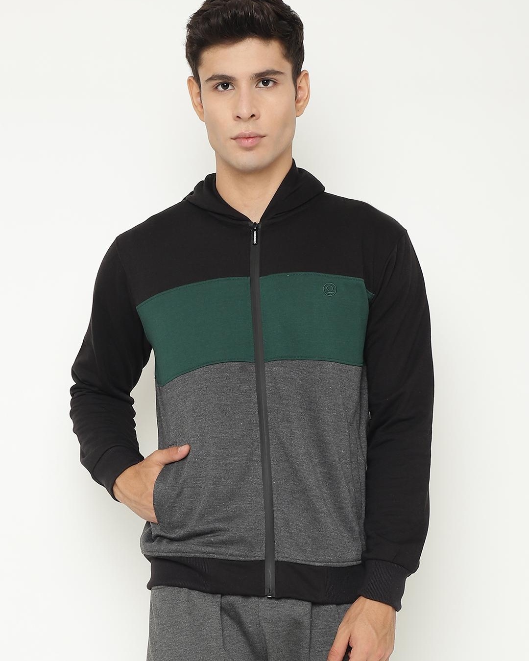 Buy Men's Black & Grey Color Block Hooded Jacket Online at Bewakoof