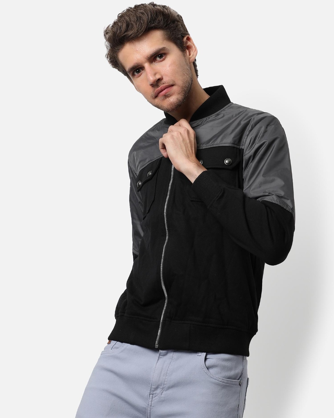 Buy Men's Black and Grey Color Block Jacket Online at Bewakoof