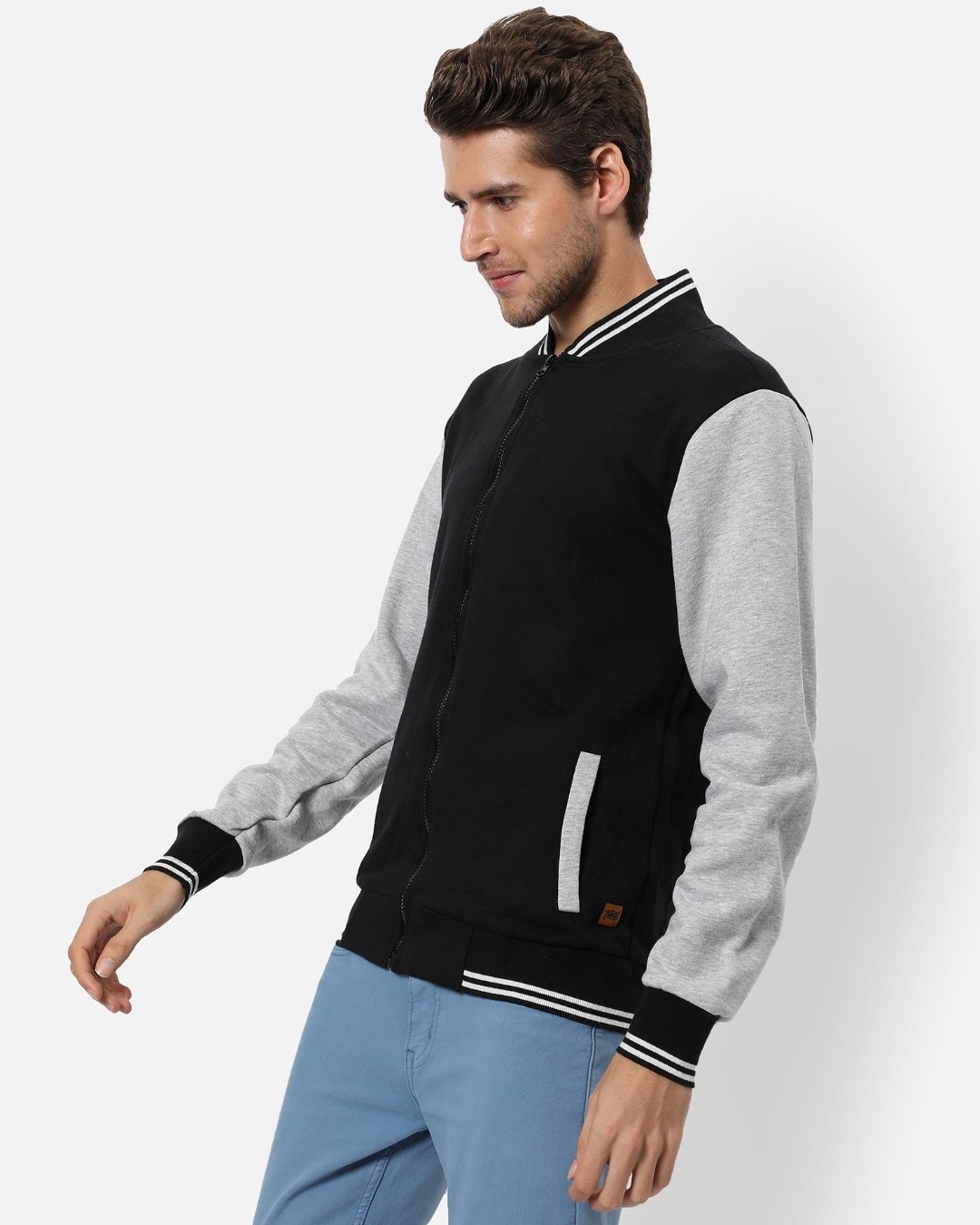 Shop Men's Black and Grey Color Block Jacket-Back