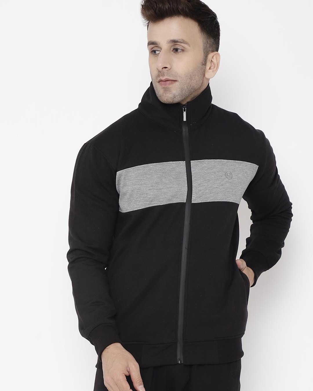 Buy Men's Black & Grey Color Block Jacket Online at Bewakoof