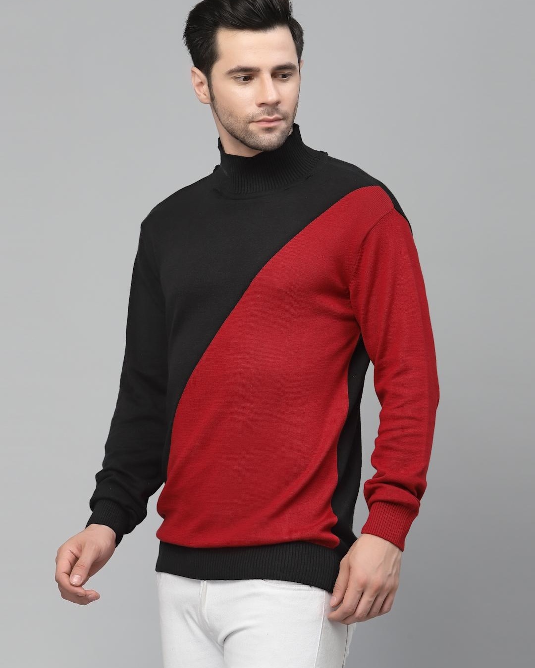 Buy Men's Black & Red Color Block Sweatshirt Online at Bewakoof
