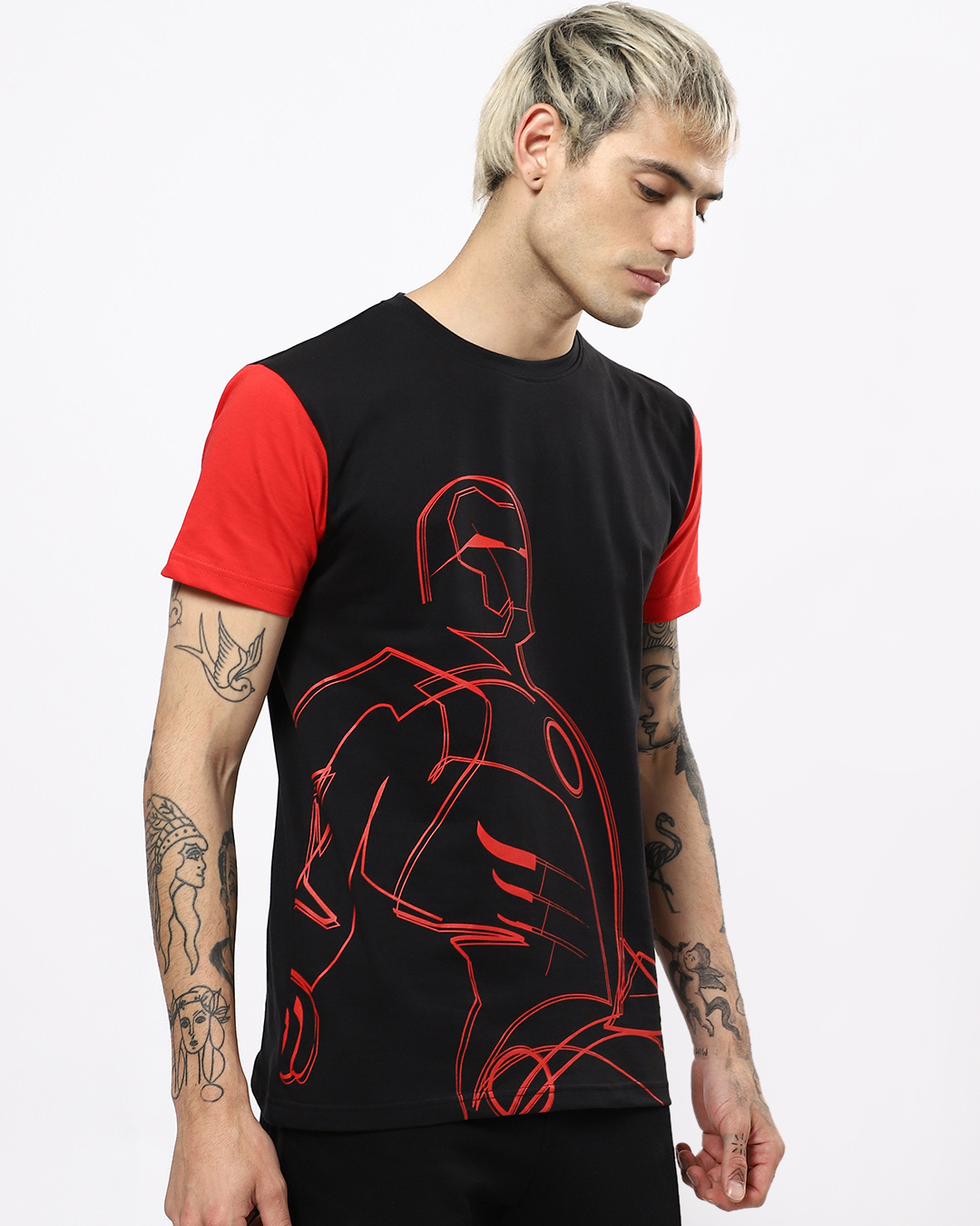 Shop Men's Black and Red Iron Man Color Block Graphic Printed T-shirt-Back