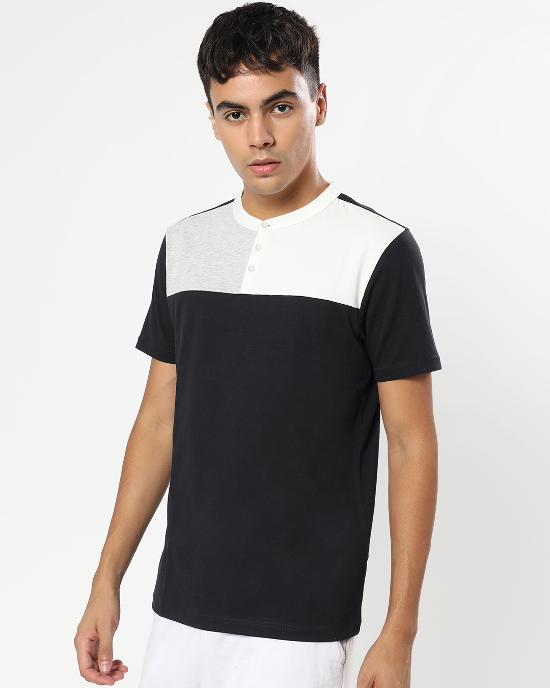 Shop Men's Black and White Color Block Henley T-shirt-Back