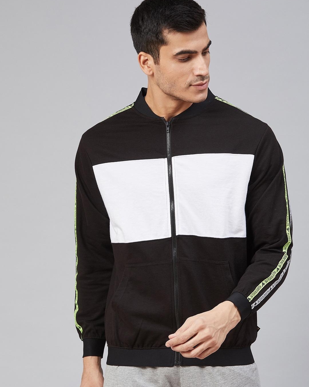 Buy Men's Black & White Color Block Jacket for Men Black Online at Bewakoof