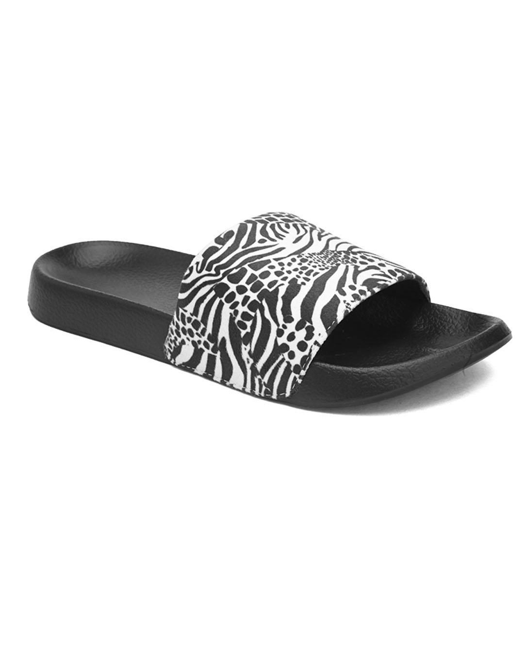 Shop Men's Black Animal Printed Sliders-Back