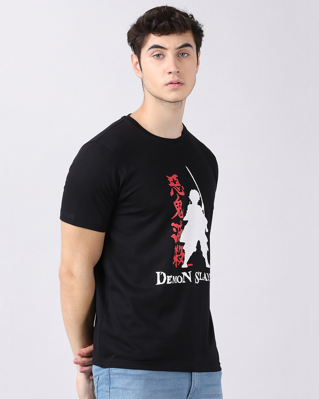 Shop Men's Black Anime Tanjiro Demon Slayer Graphic Printed T-shirt-Back