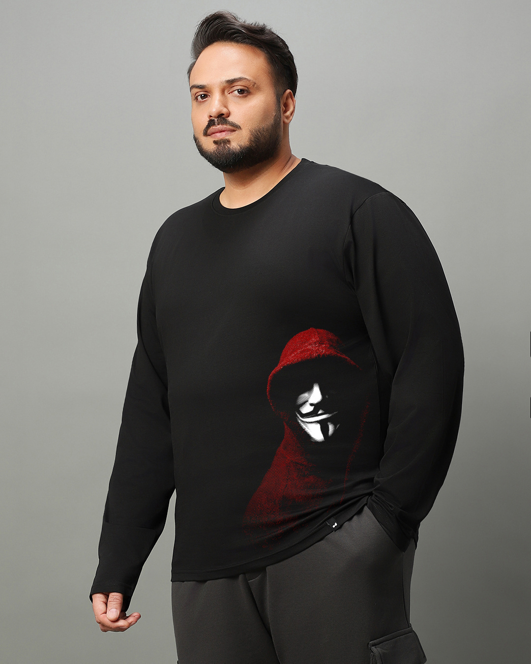 Shop Men's Black Anonymous Mask Graphic Printed Plus Size T-shirt-Back