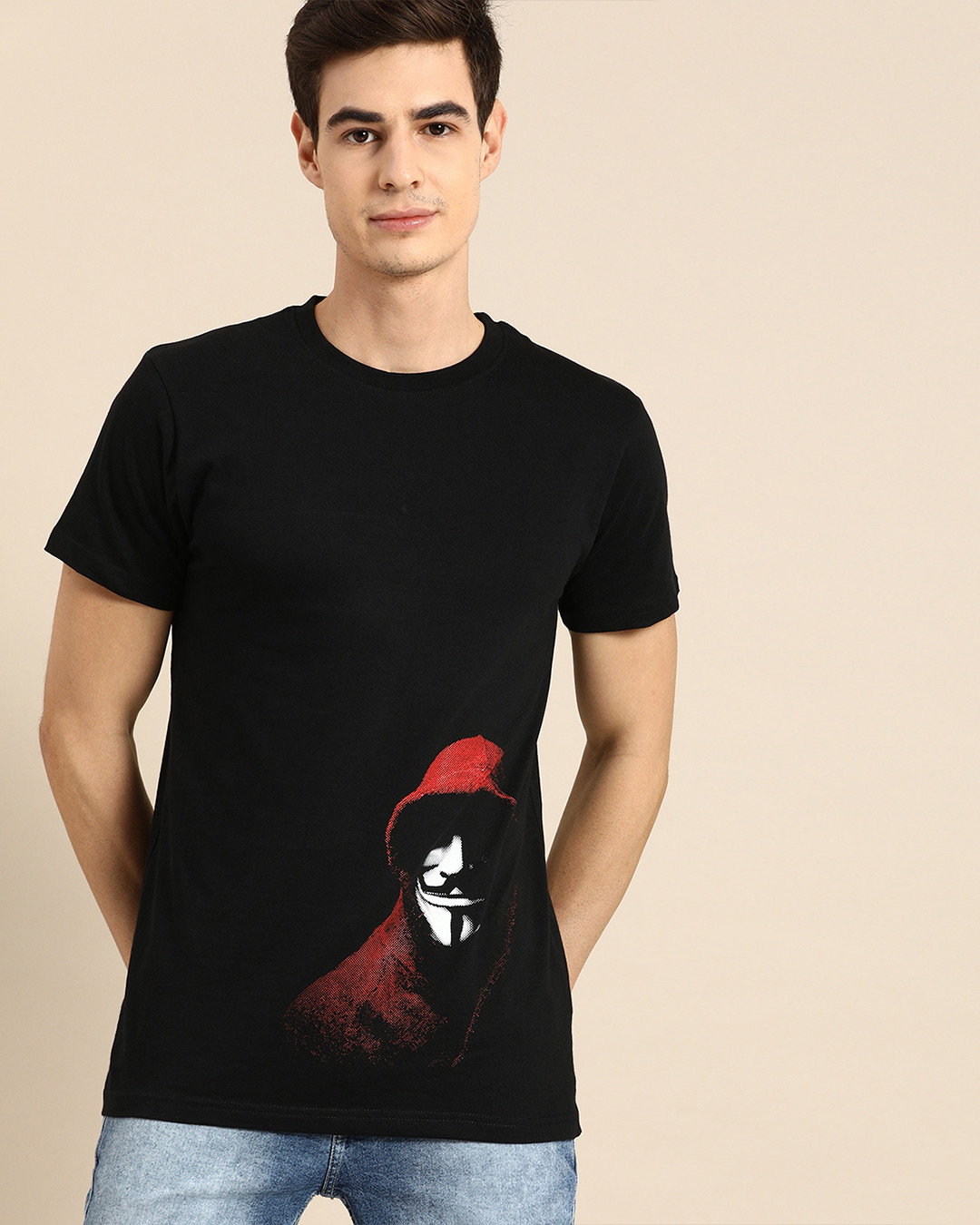 Shop Men's Black Anonymous Mask Graphic Printed T-shirt-Back