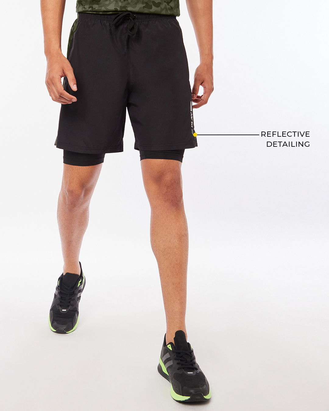 Shop Men's Black Camo Layered Training Shorts-Back