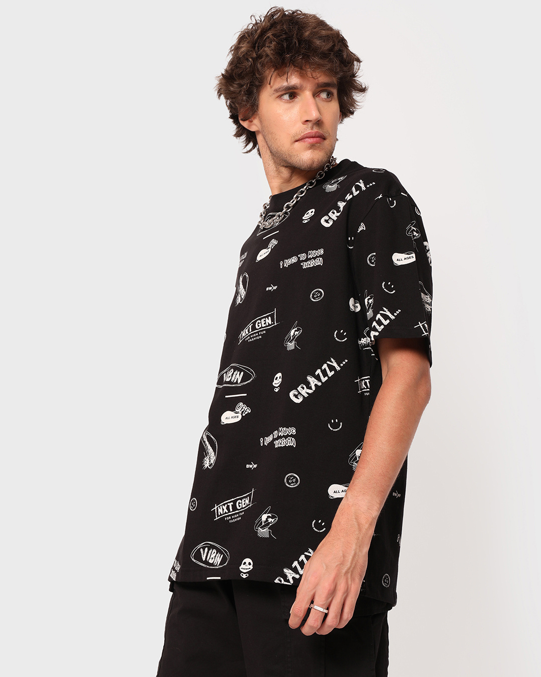 Shop Men's Black AOP Oversized T-shirt-Back