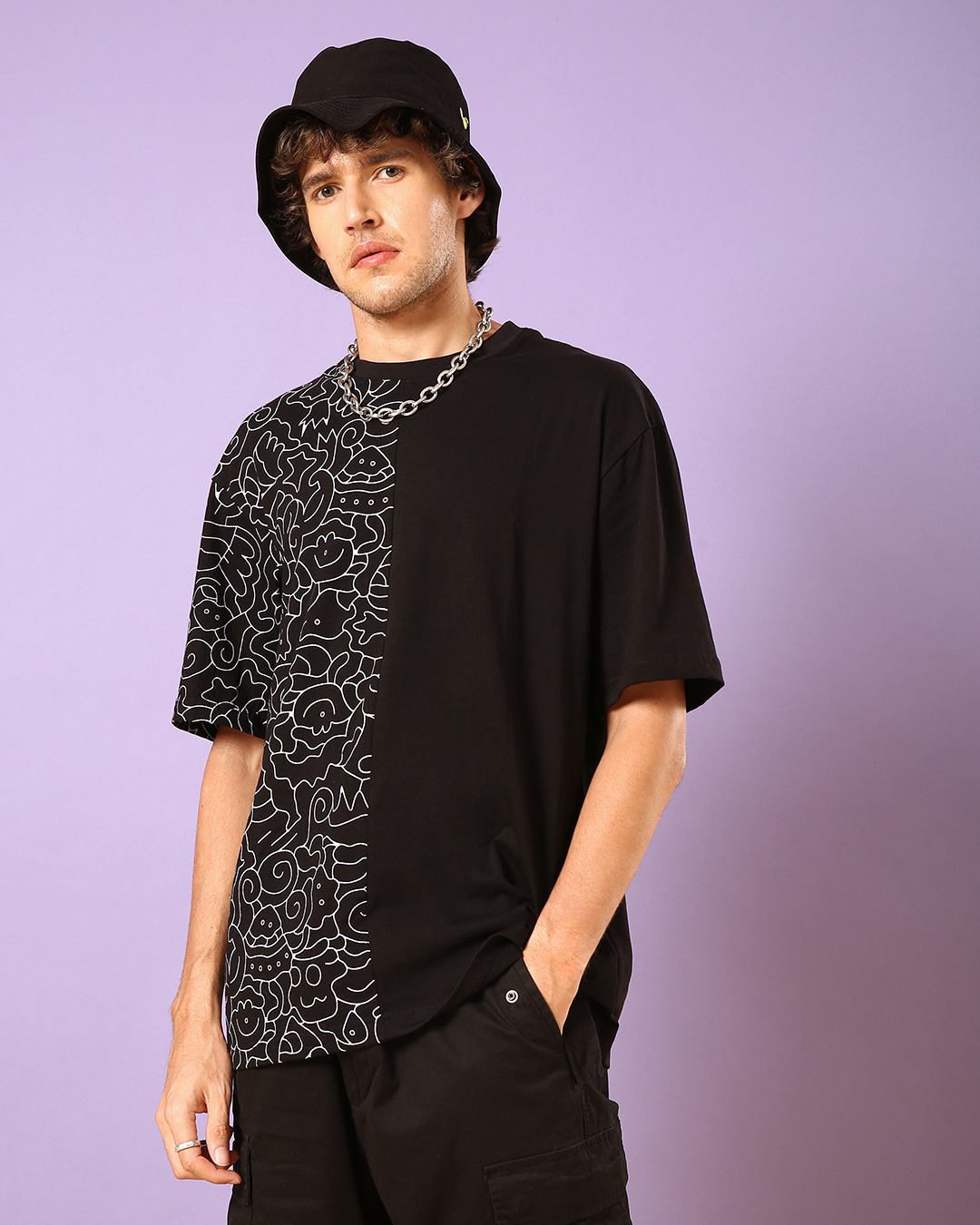 Buy Men's Black AOP Oversized T-shirt for Men Black Doodle AOP-Jet ...