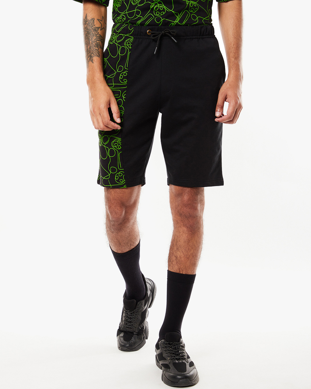 Buy Men's Black Arena AOP Oversized Fit T-shirt & Shorts Co-Ords