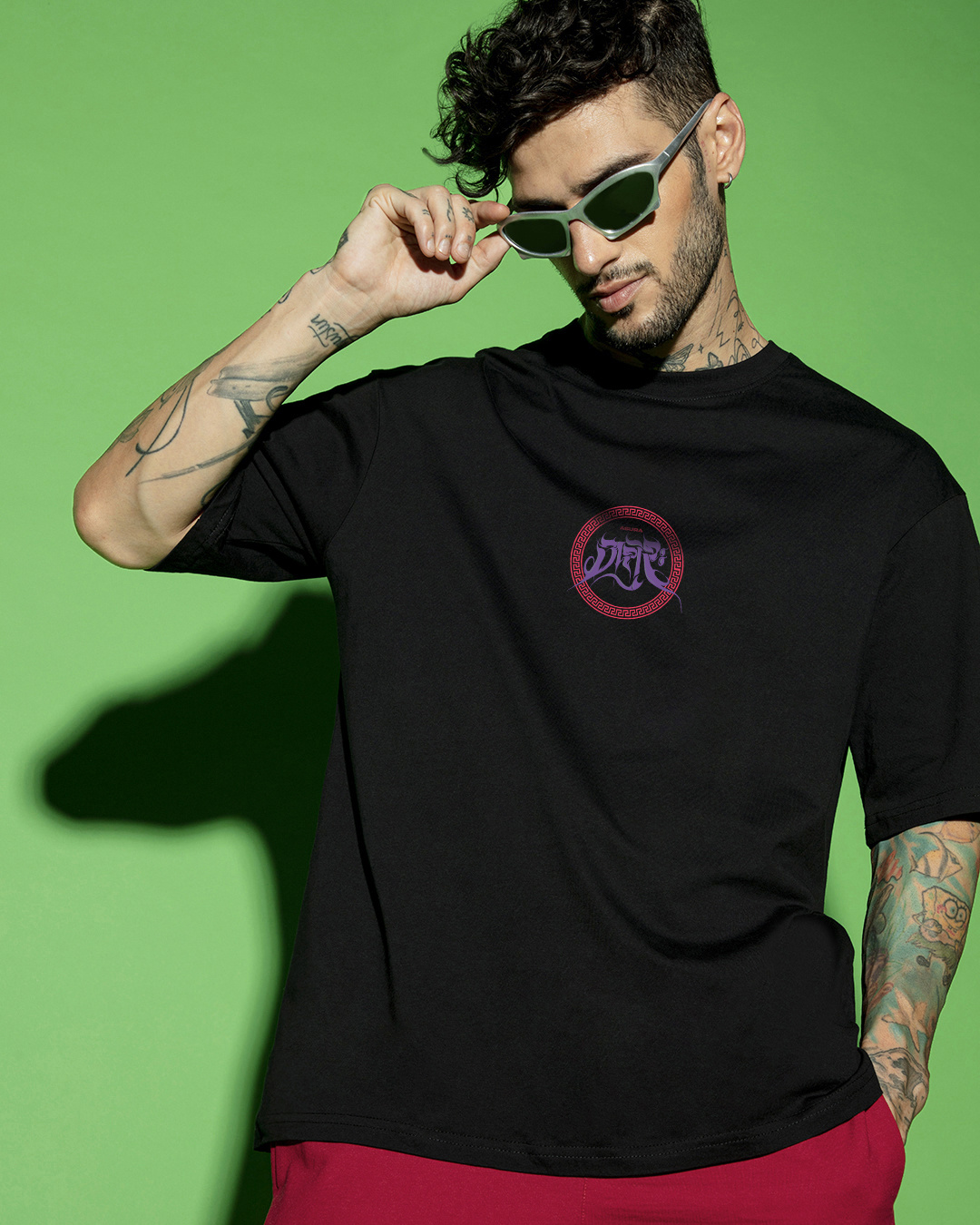 Shop Men's Black Ashura Graphic Printed Oversized T-shirt-Back