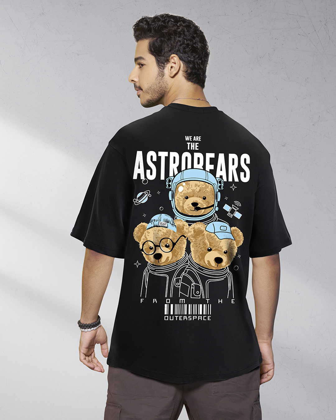 Men's Black Casual Bear Graphic Printed T-Shirt