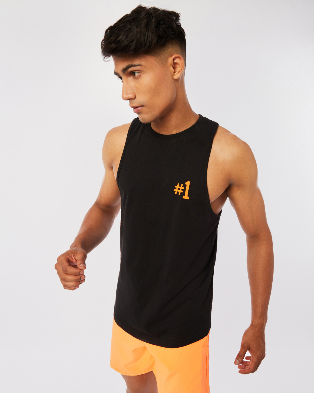 Shop Men's Black Athleisure Deep Armhole Typography Vest-Back