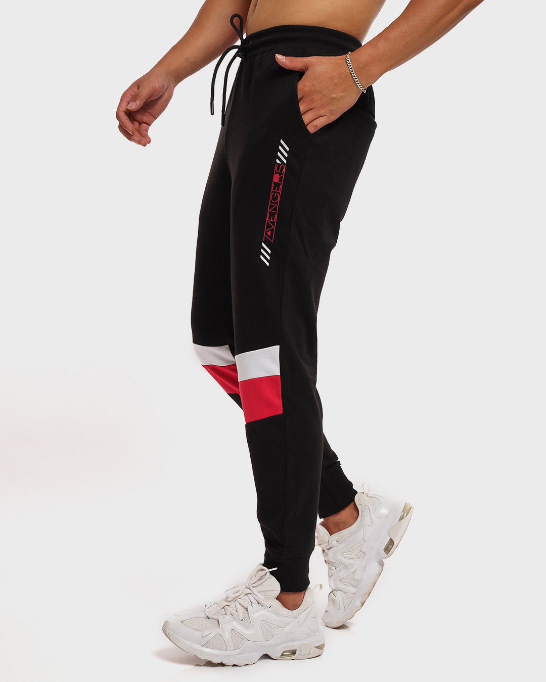 Shop Men's Black Avengers Color Block Joggers-Back