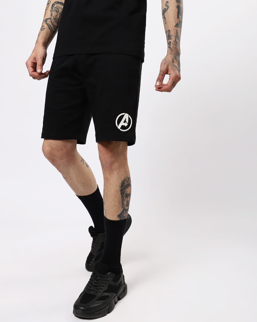 Shop Men's Black Avengers Side Printed Shorts-Back