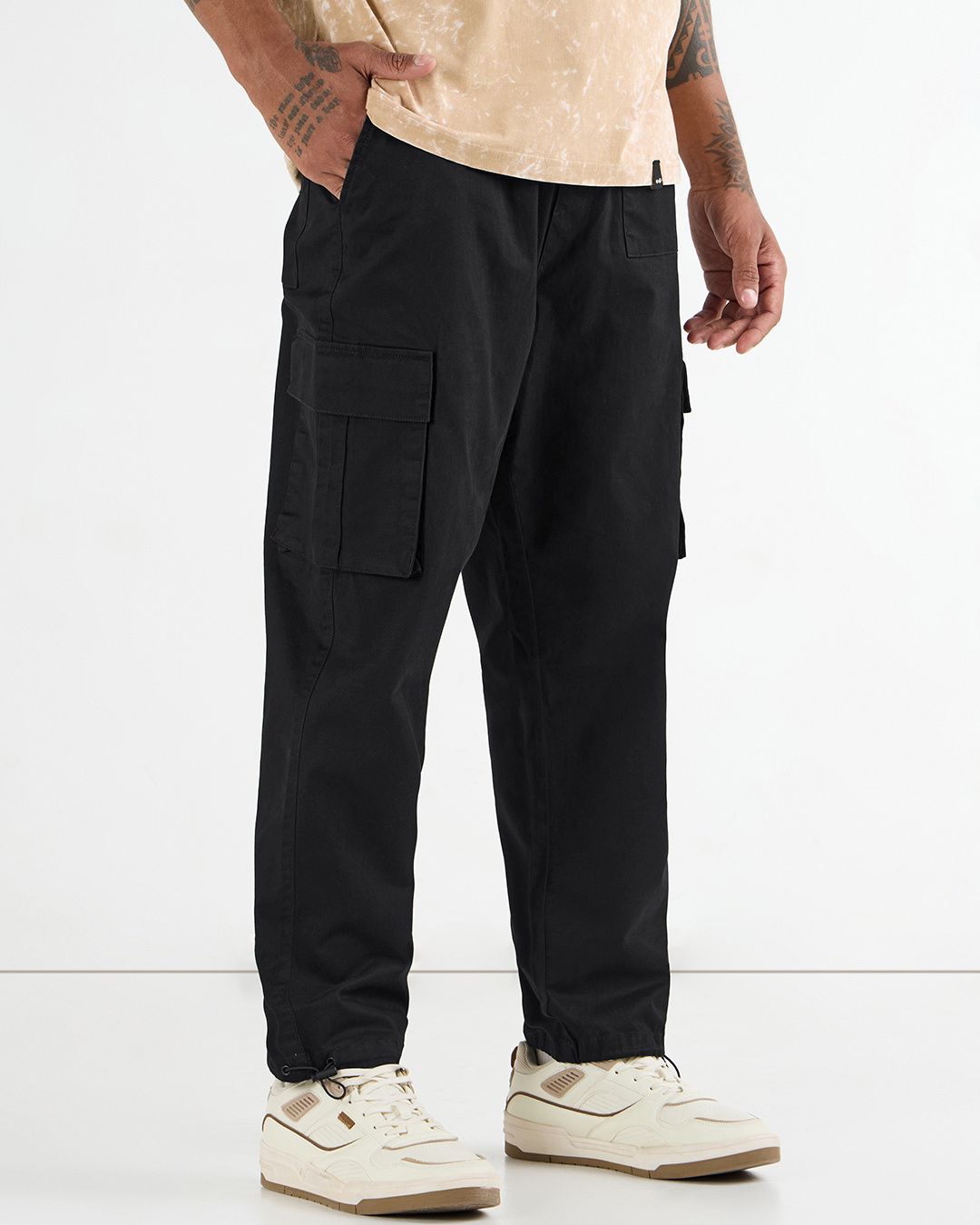 Shop Men's Black Baggy Oversized Cargo Parachute Pants-Back