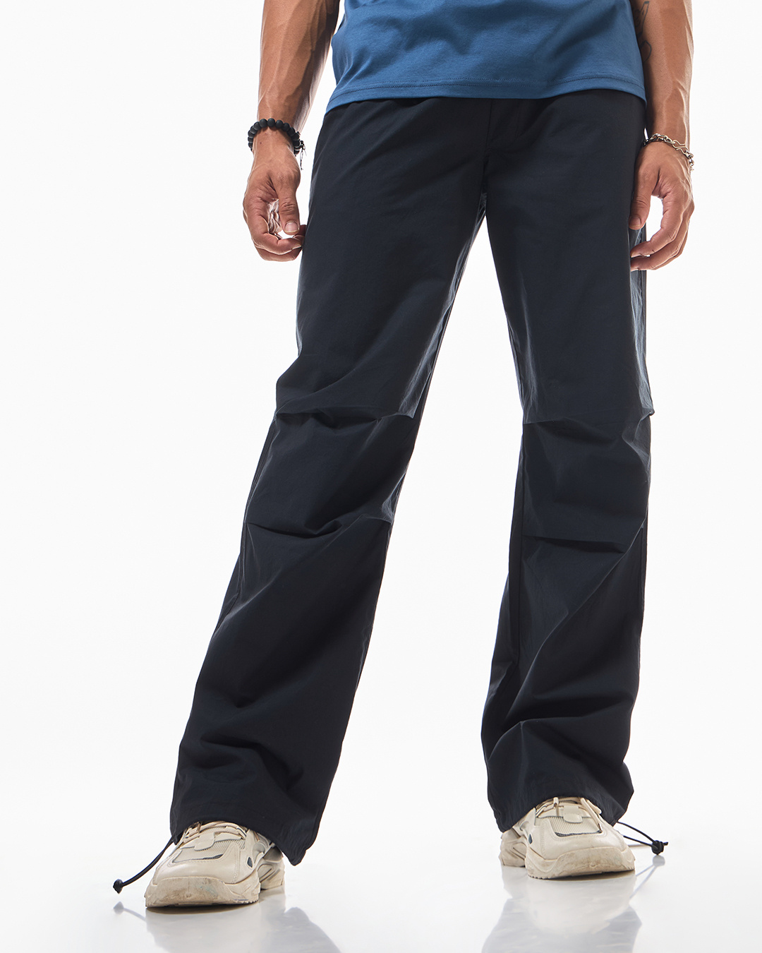 Shop Men's Black Baggy Oversized Parachute Pants-Back