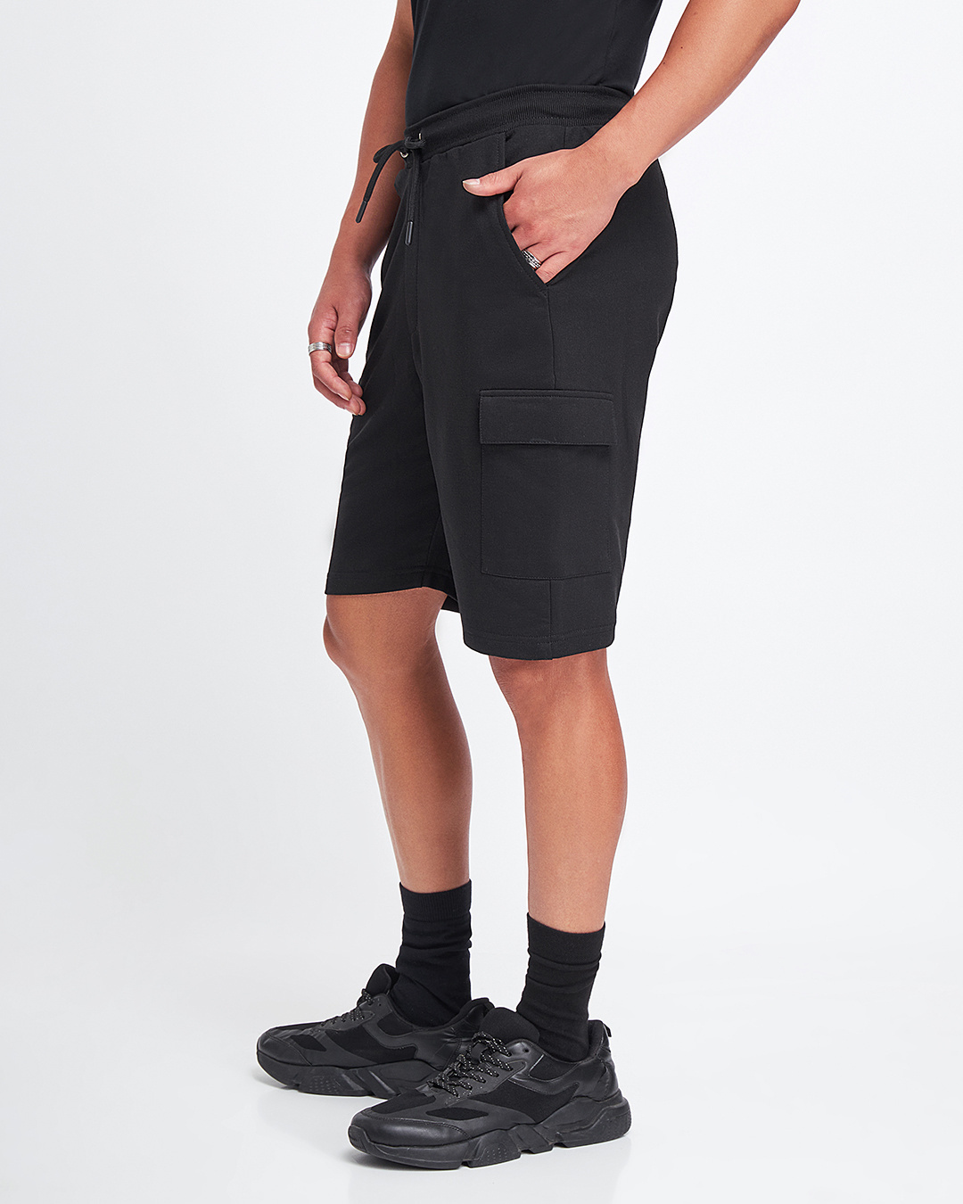 Shop Men's Black Basic Cargo Shorts-Back