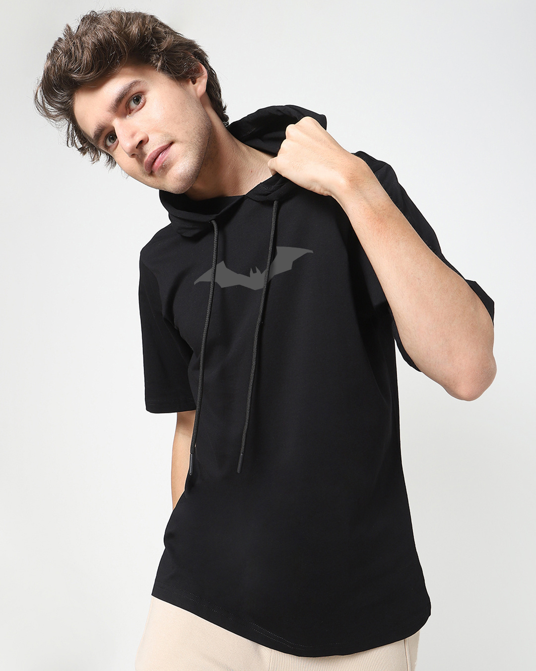 Shop Men's Black Batman Typography Oversized Hoodie T-shirt-Back