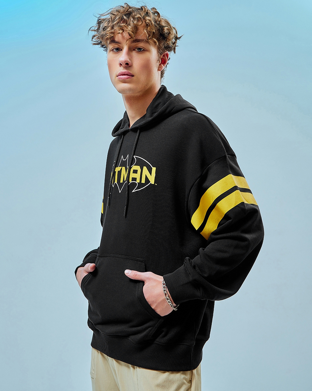 Shop Men's Black Batman Graphic Printed Oversized Hoodies-Back