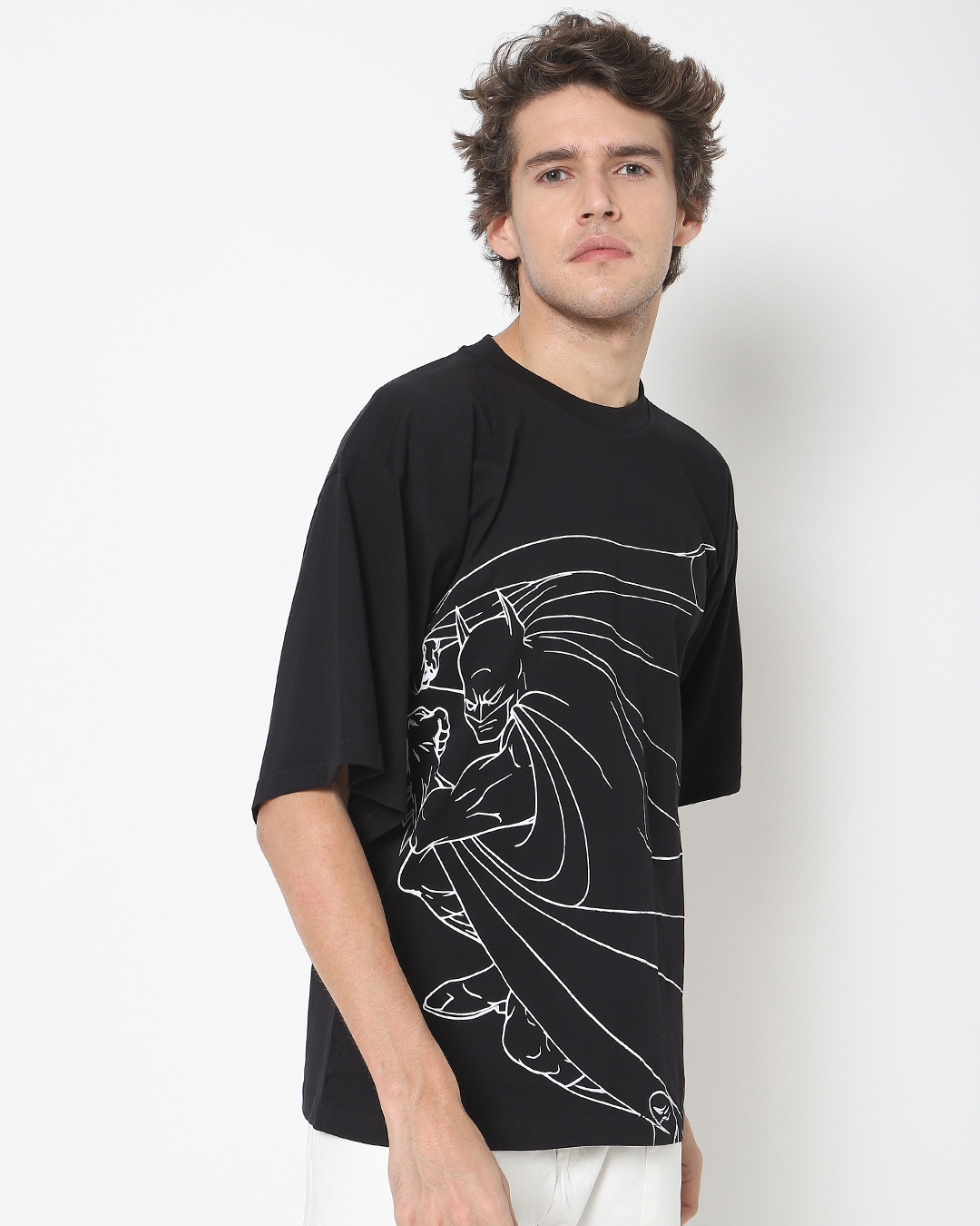 Shop Men's Black Batman Outline Graphic Printed Oversized T-shirt-Back
