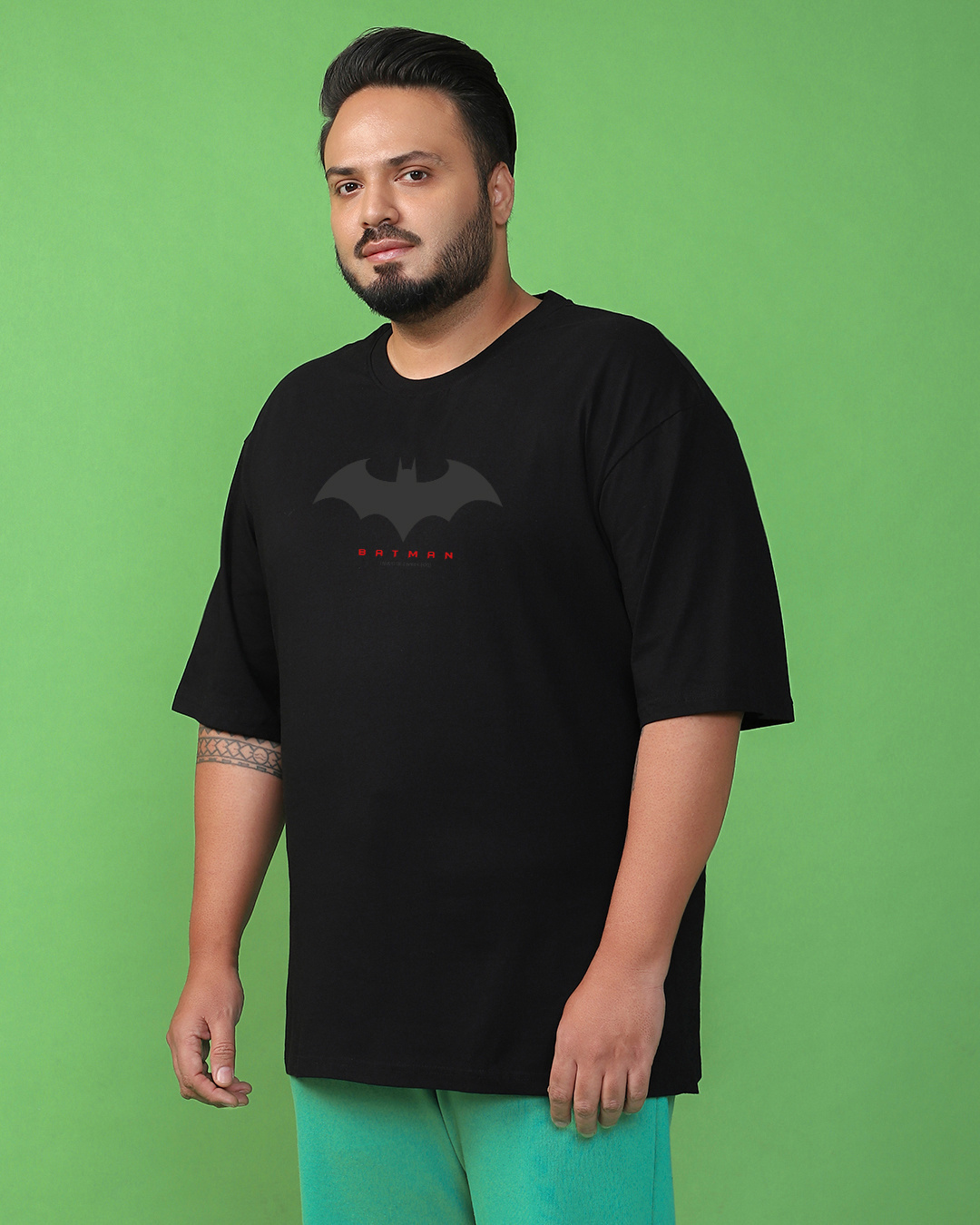 Shop Men's Black Batman Outline Logo Graphic Printed Oversized Plus Size T-shirt-Back