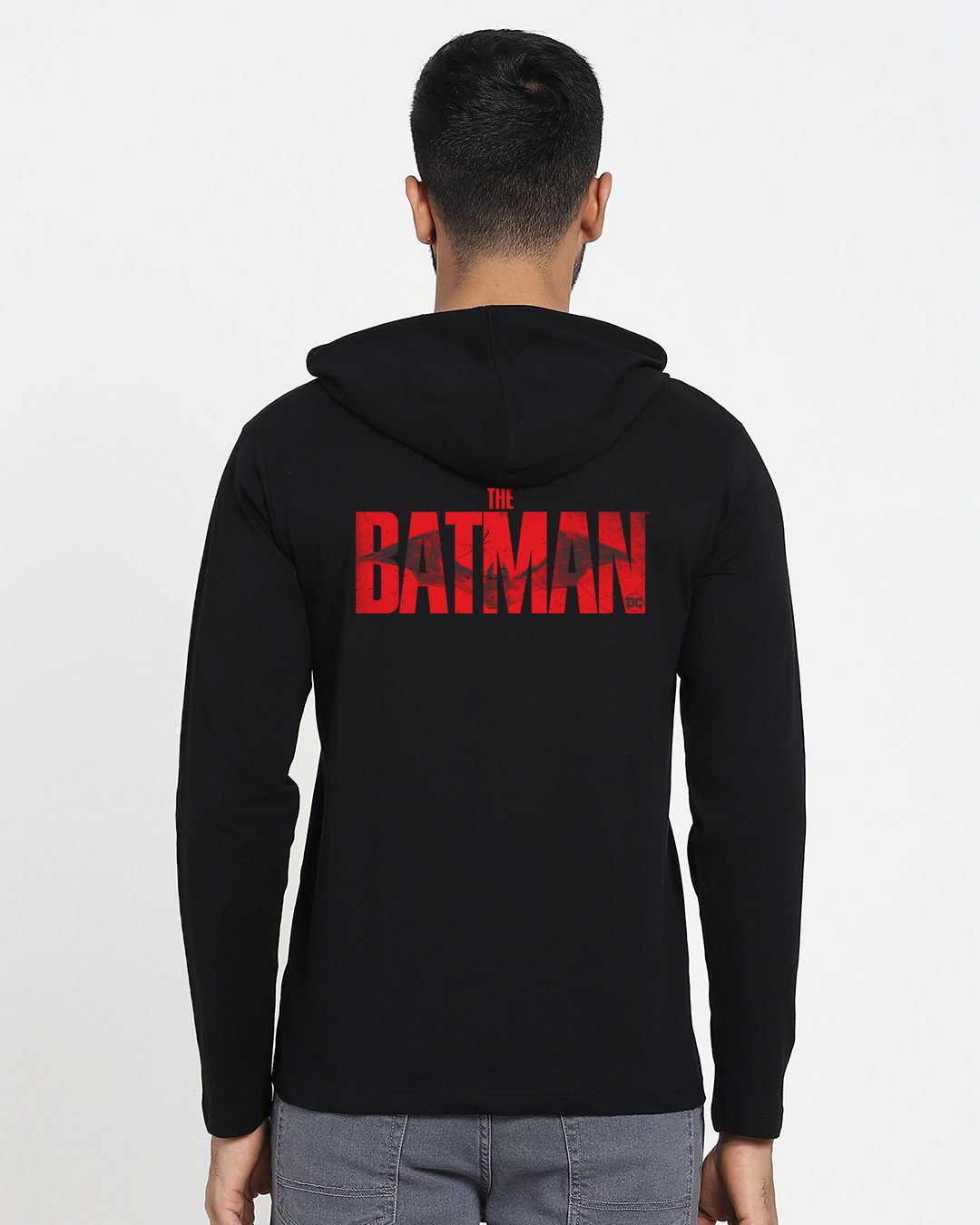 Shop Men's Black Batman Printed Hoodie T-shirt-Back