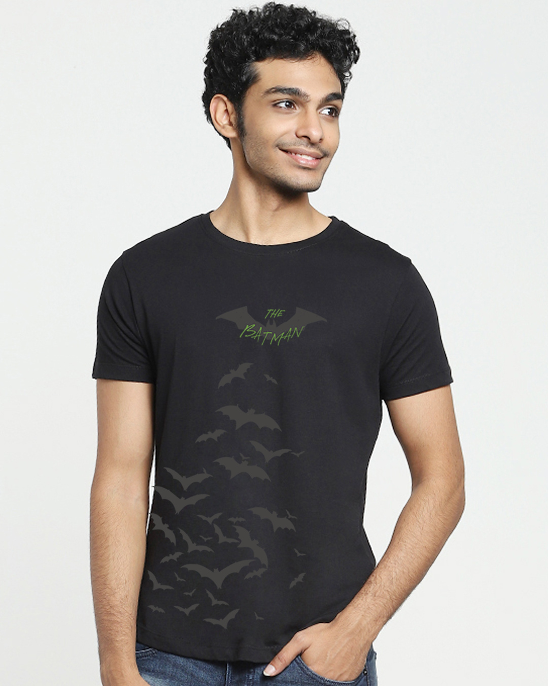 Shop Men's Black Batman Riddle Apple Cut T-shirt-Back