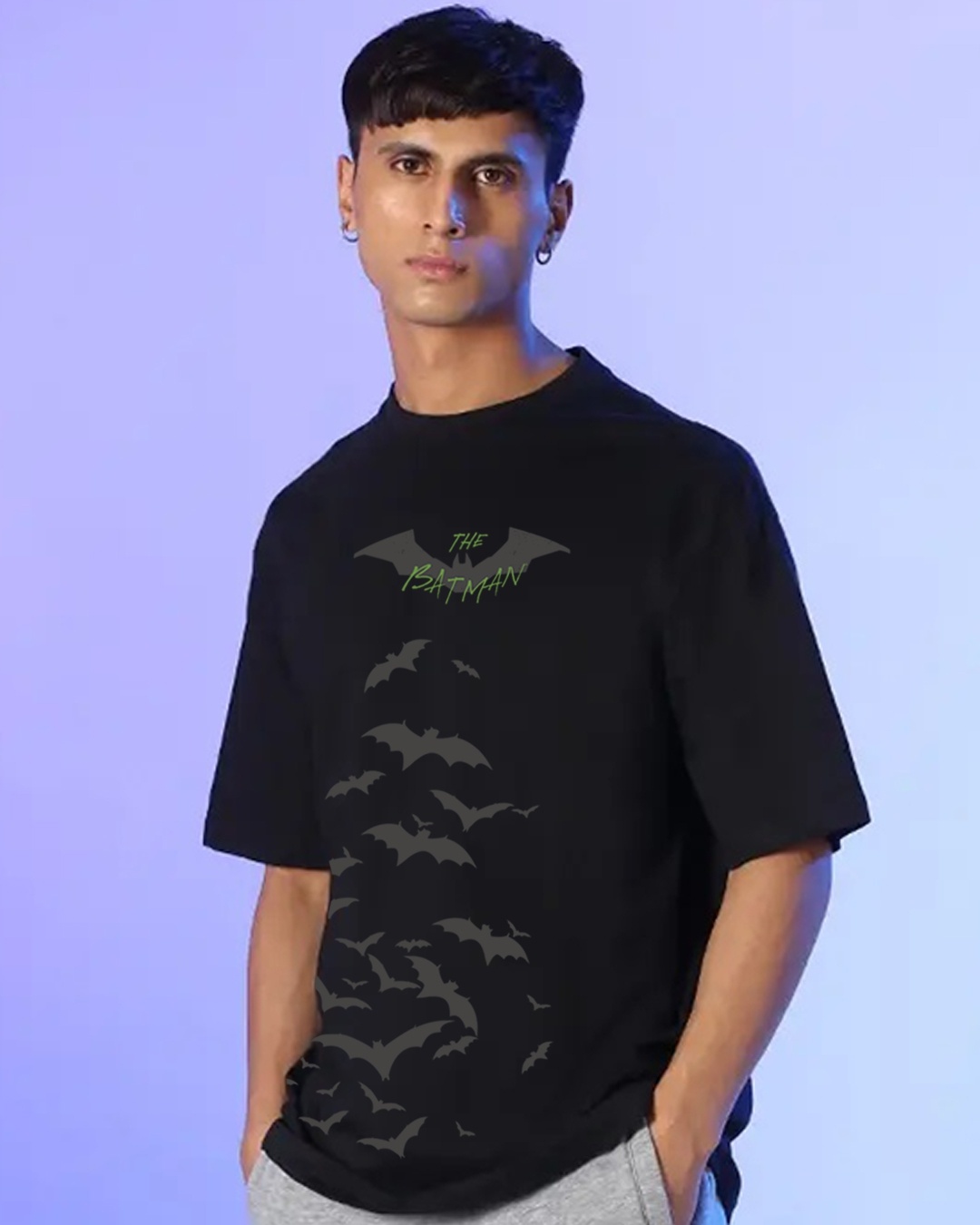Shop Men's Black Batman Riddle (Bml) Oversized T-shirt-Back