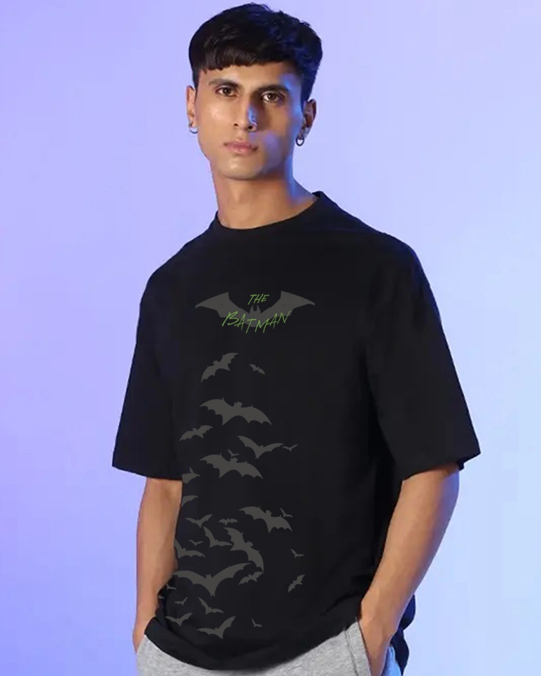 Shop Men's Black Batman Riddle Graphic Printed Oversized T-shirt-Back