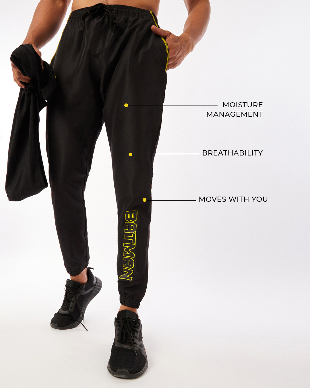 Shop Men's Black Batman Typography Training Joggers-Back