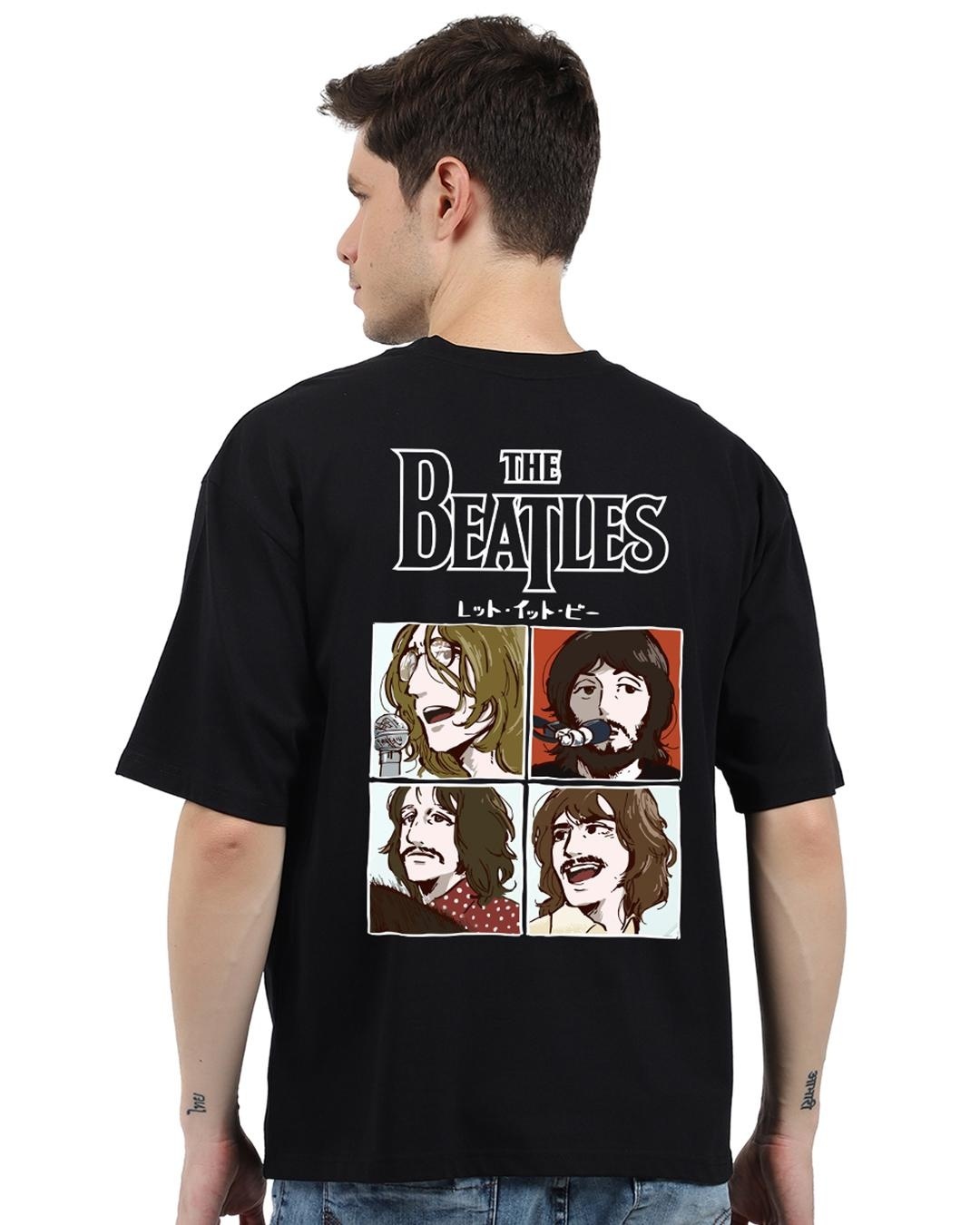 Buy Men's Black Beatles Graphic Printed Oversized T-shirt Online at ...