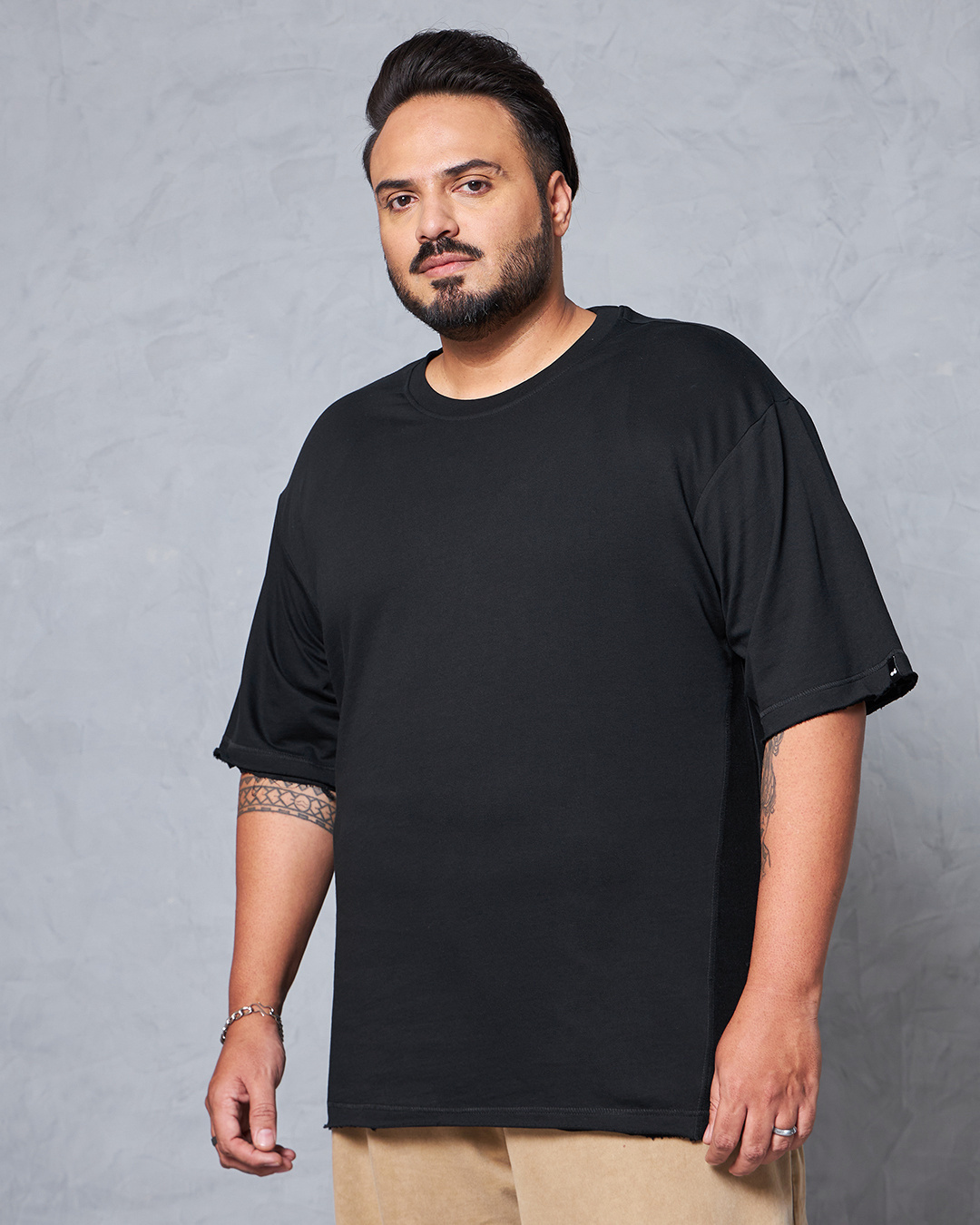 Shop Men's Black Oversized Plus Size T-shirt-Back