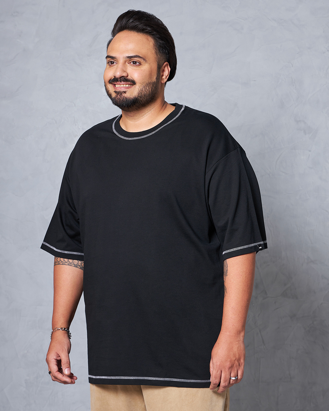 Shop Men's Black Oversized Plus Size T-shirt-Back