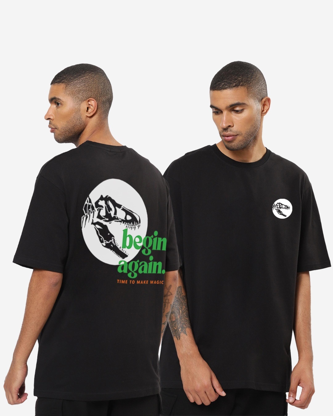 Buy Men's Black Begin Again Graphic Printed Oversized T-shirt for Men ...