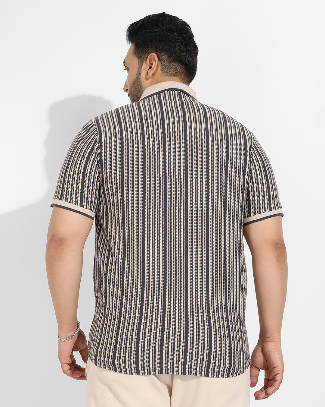 Shop Men's Black & Beige Striped Oversized Shirt-Back