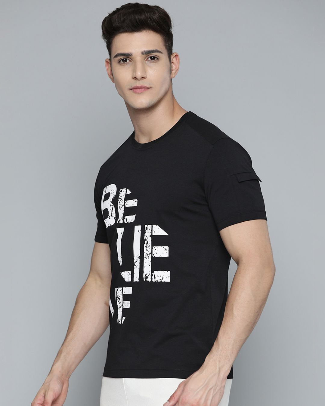 Shop Men's Black Believe Typography Slim Fit T-shirt-Back
