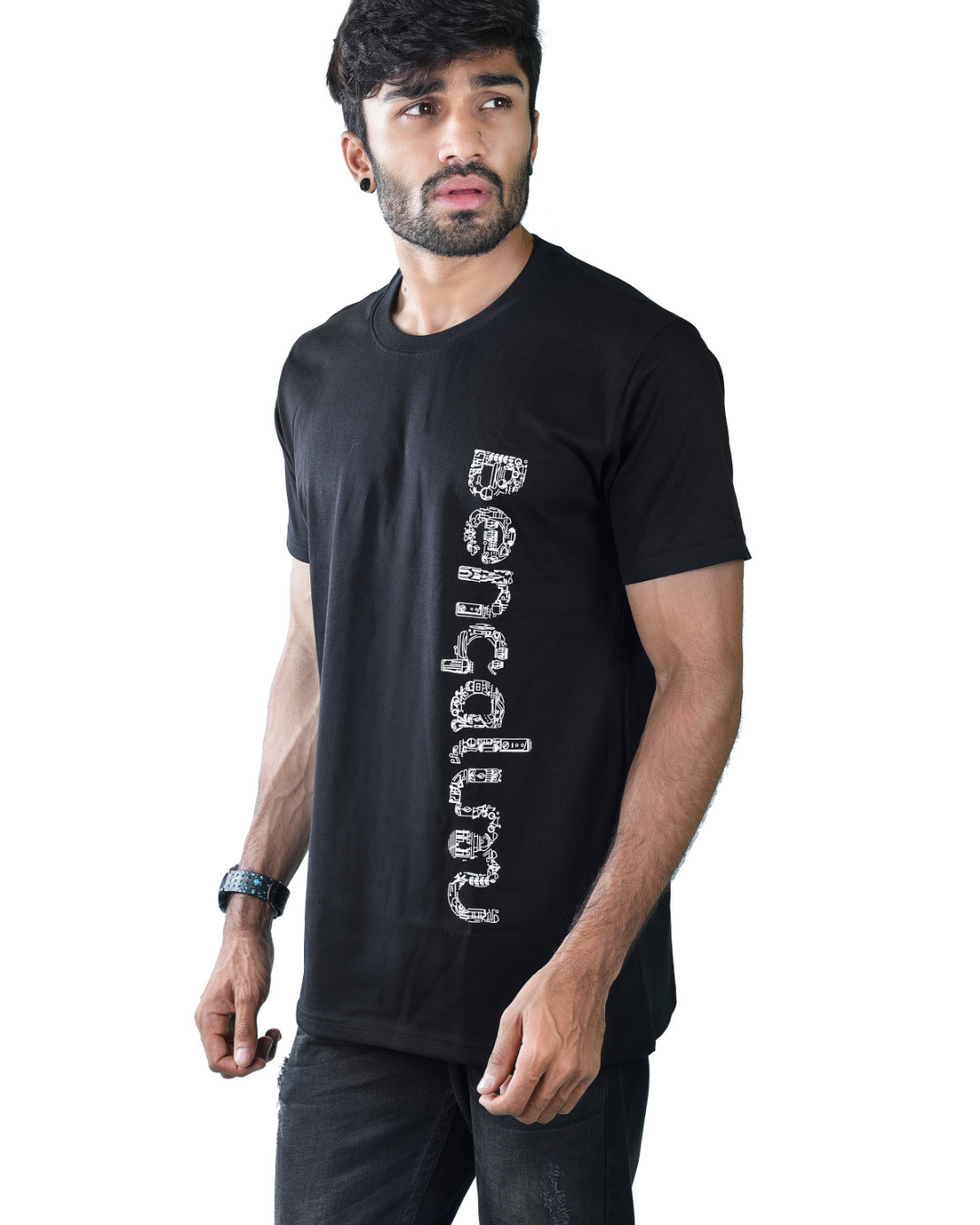 Shop Men's Black Bengaluru Illustration Typography Cotton T-shirt-Back