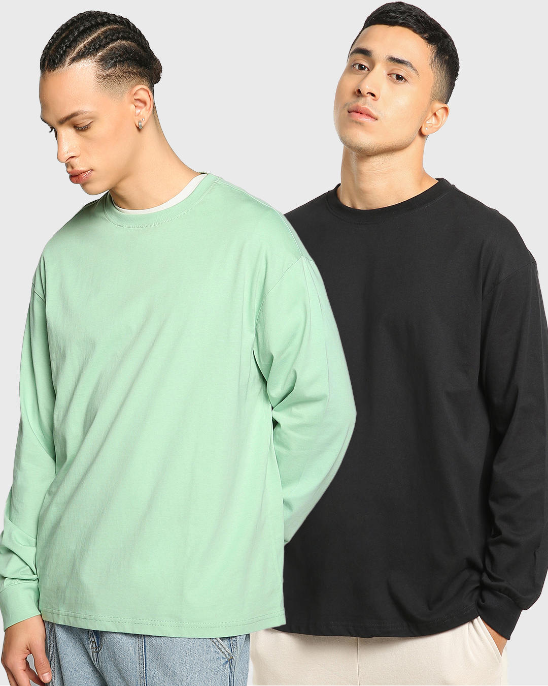 Buy Pack of 2 Men's Black & Bird Egg Green Oversized Tshirt Online at