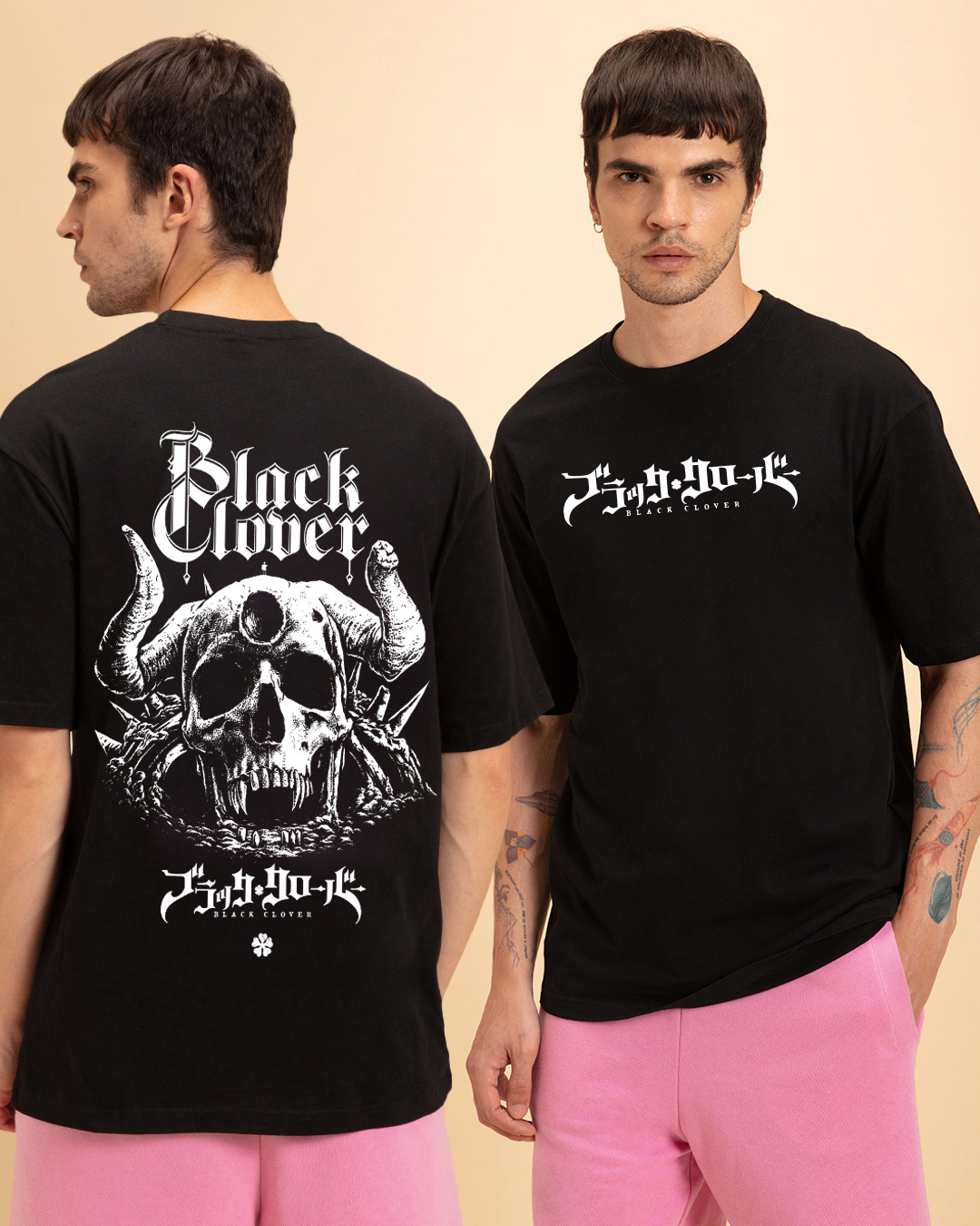 Buy Men's Black Clover Graphic Printed Oversized T-shirt Online at Bewakoof