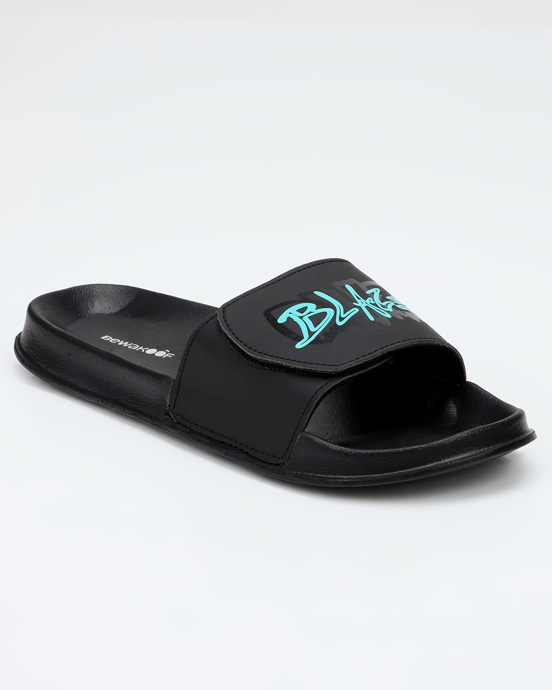 Shop Men's Black Blaze Mode Printed Velcro Sliders-Back