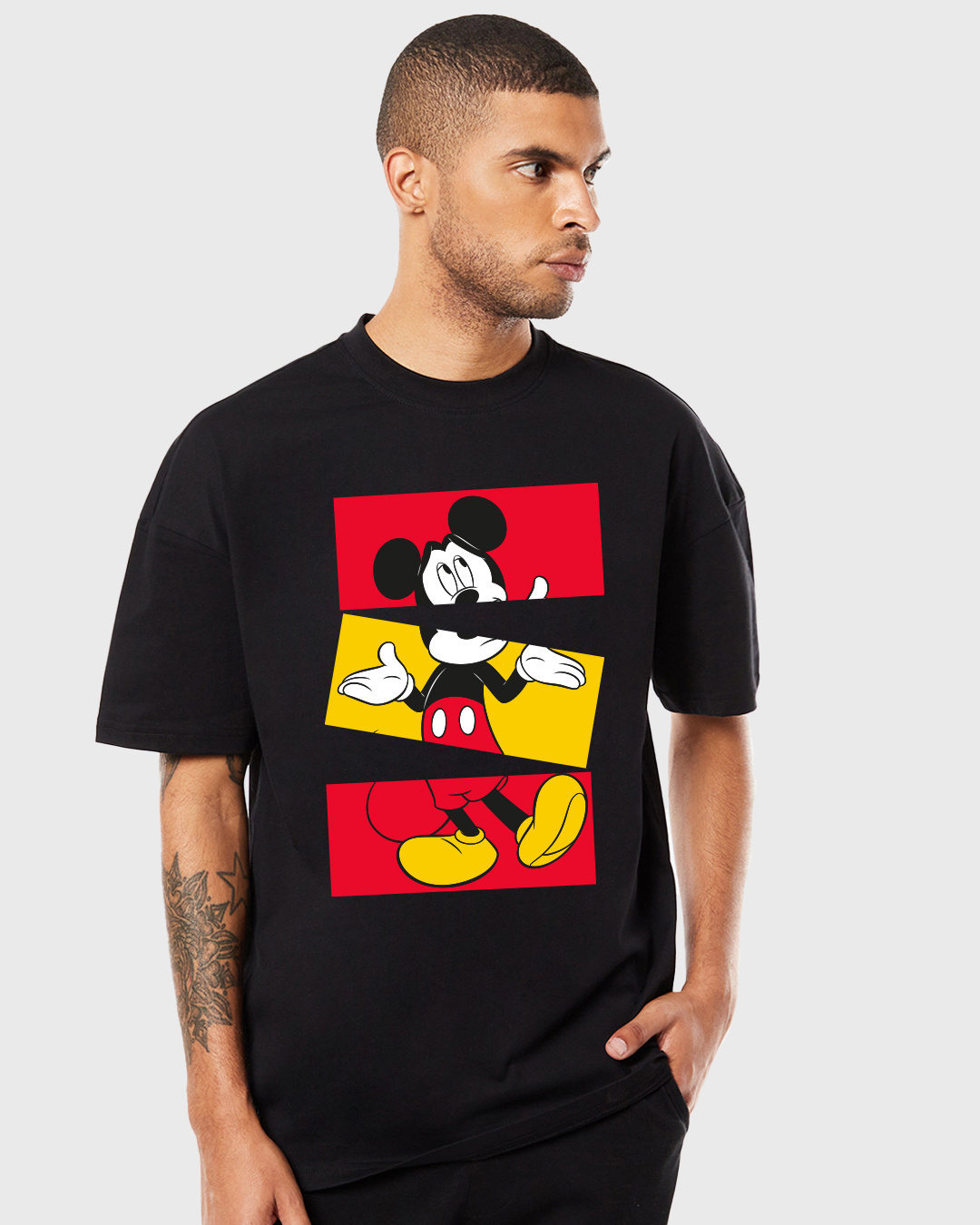 Buy Men's Black Blocked Mickey Graphic Printed Oversized T-shirt for ...
