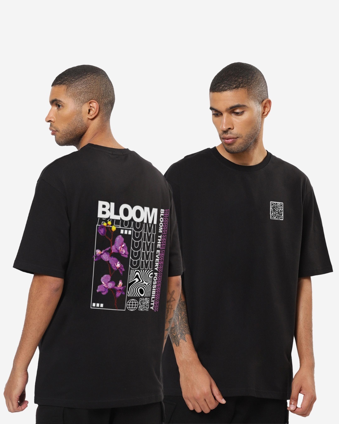 Buy Men's Black Bloom Graphic Printed Oversized T-shirt