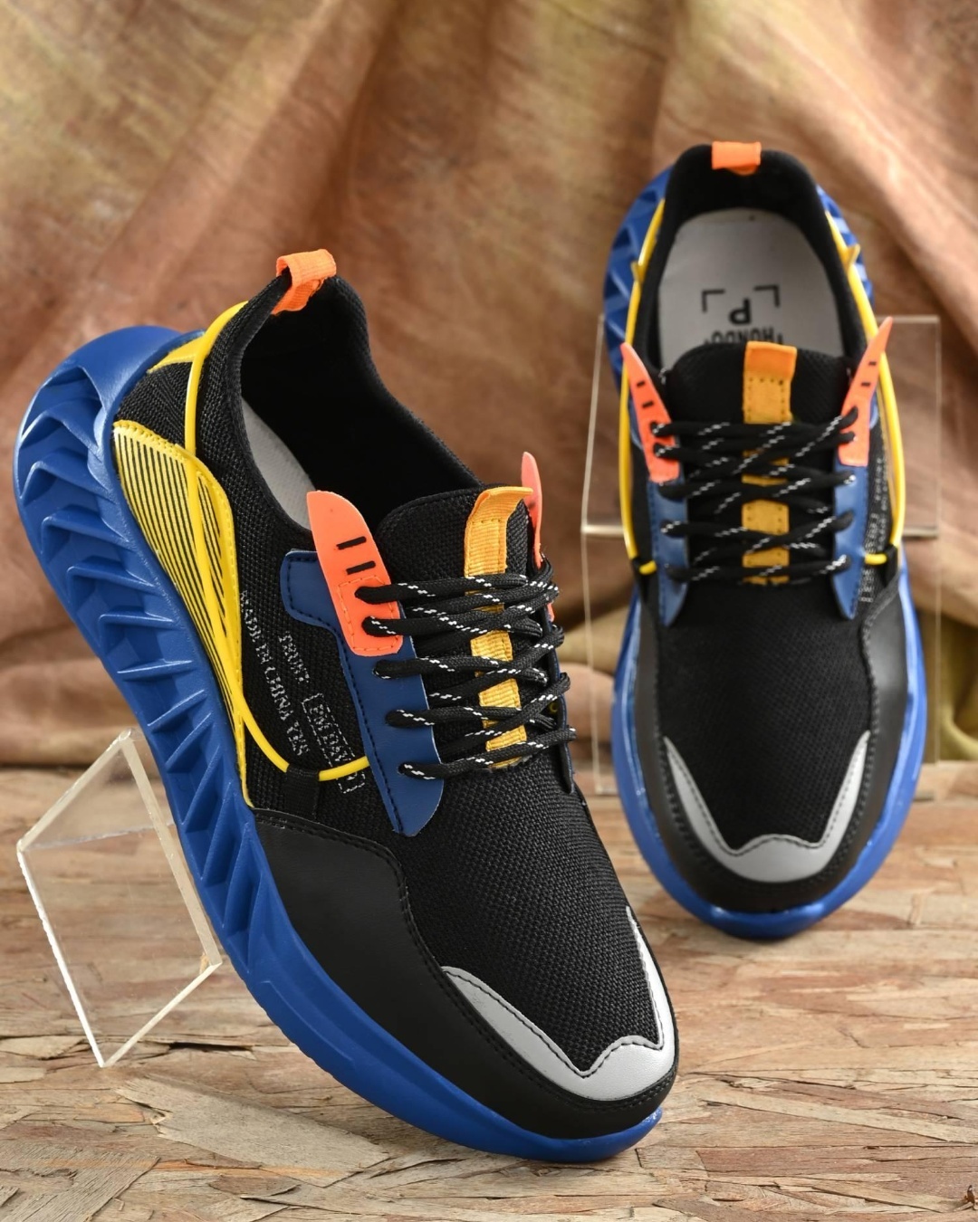 Buy Men's Black & Blue Color Block Sports Shoes Online in India at Bewakoof