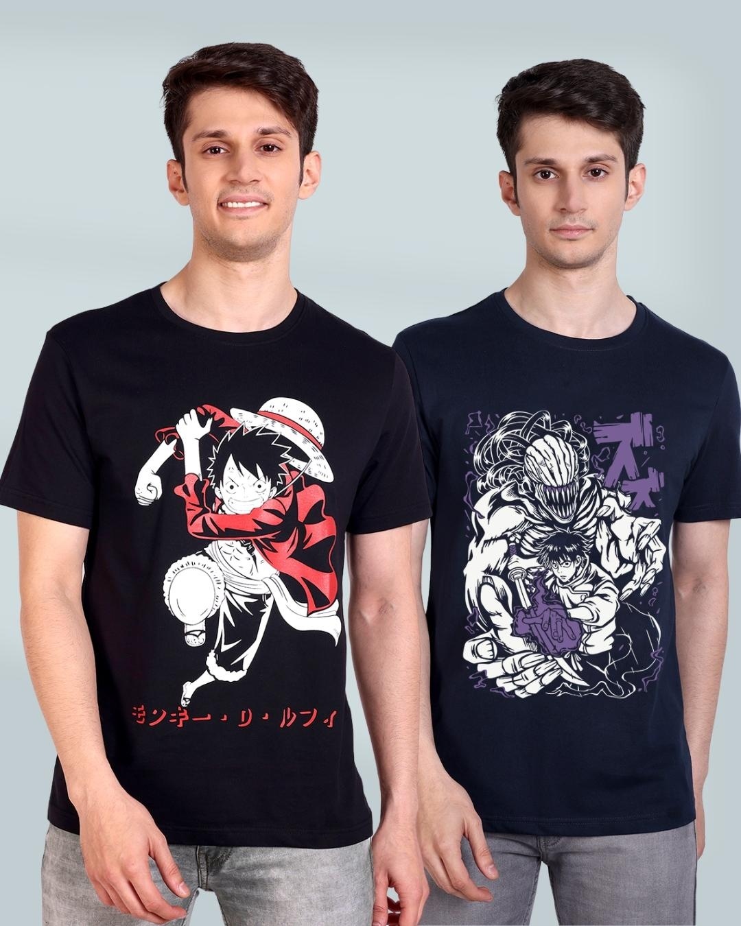 Buy Pack of 2 Men's Black & Blue Graphic Printed T-shirt Online at Bewakoof