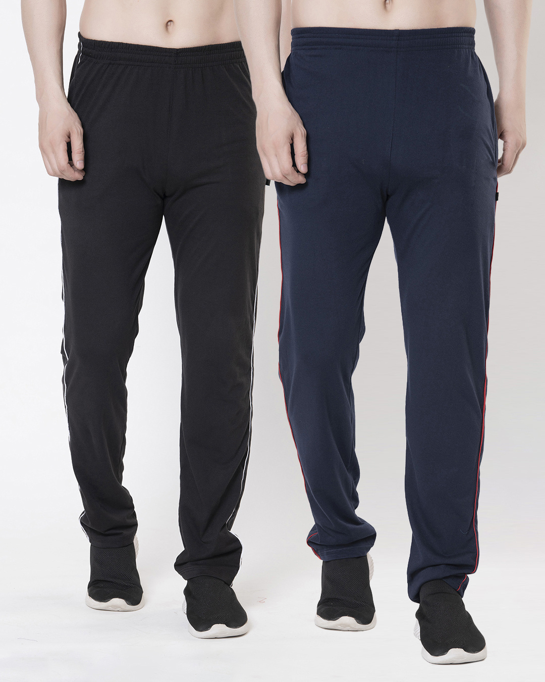 Buy Pack of 2 Men's Black & Blue Track Pants Online at Bewakoof