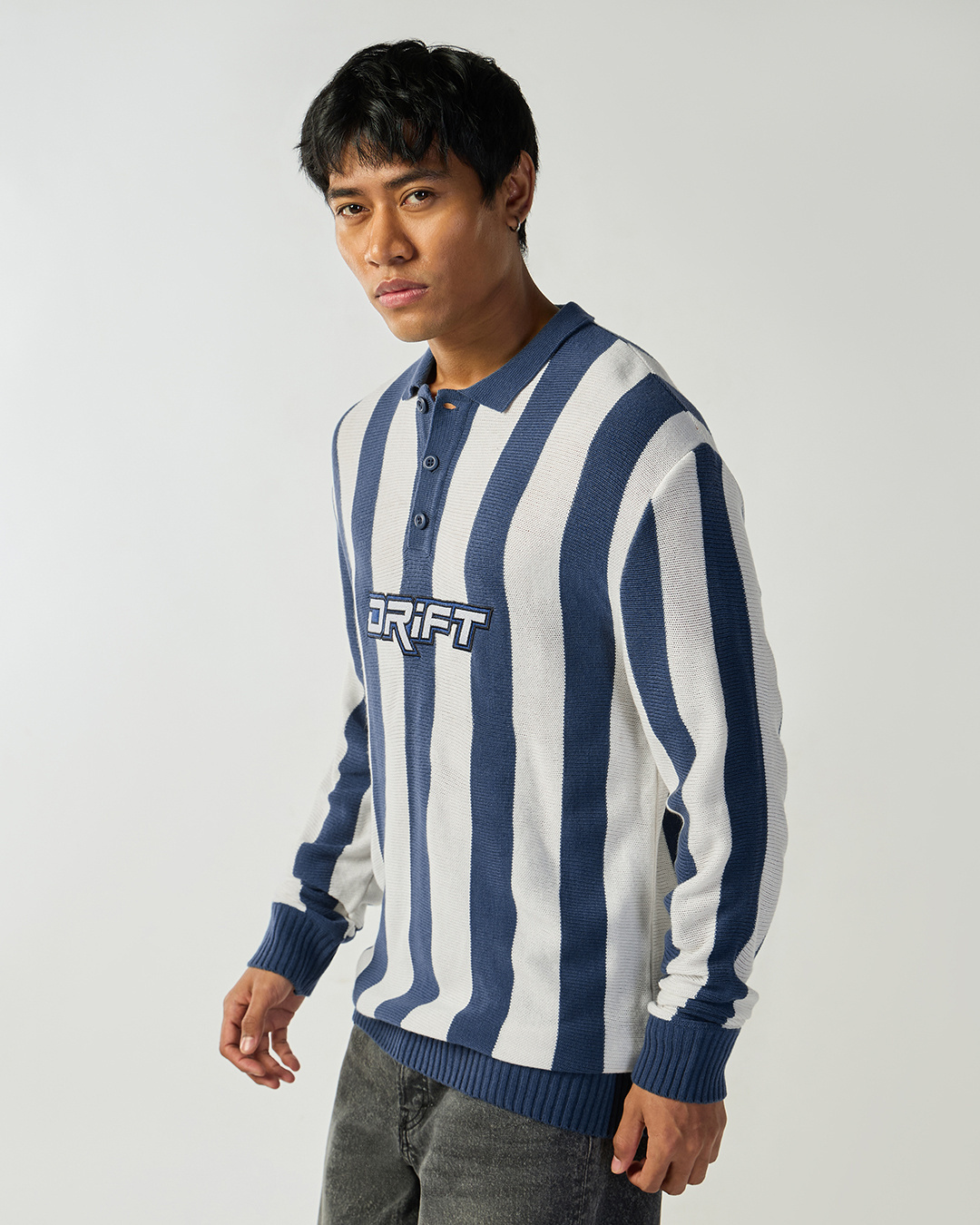 Shop Men's White & Blue Striped Oversized Sweater-Back